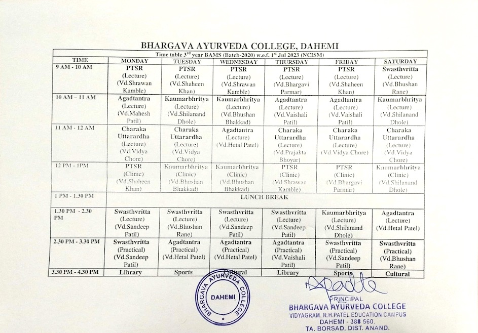 3RD Year Time Table