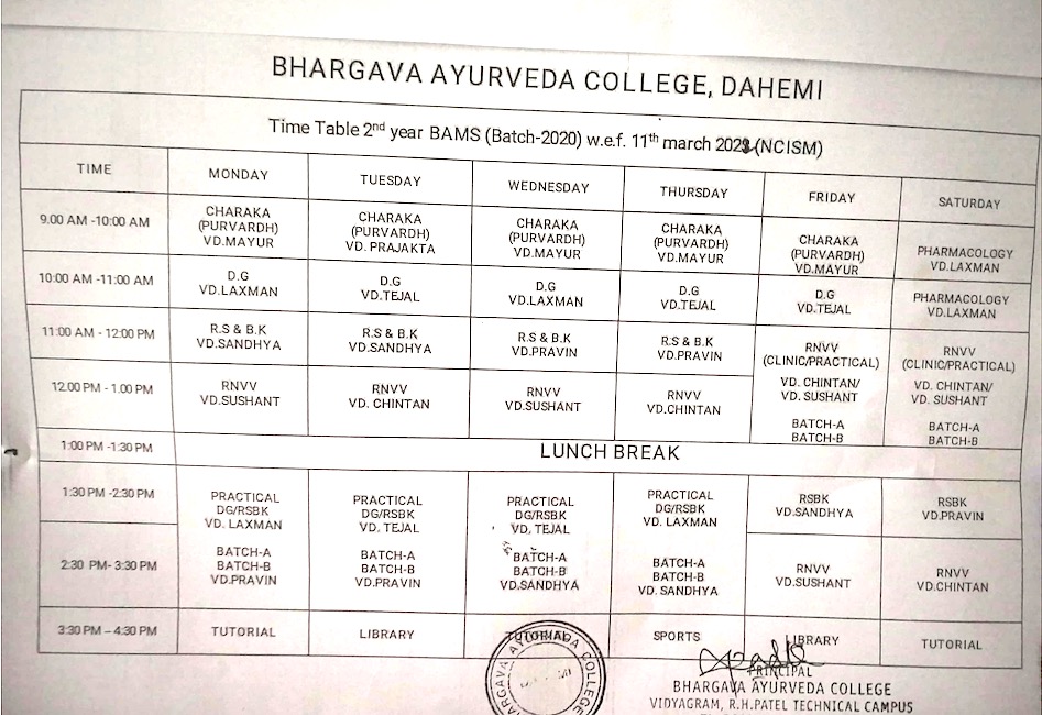 BAMS Second Year Time table